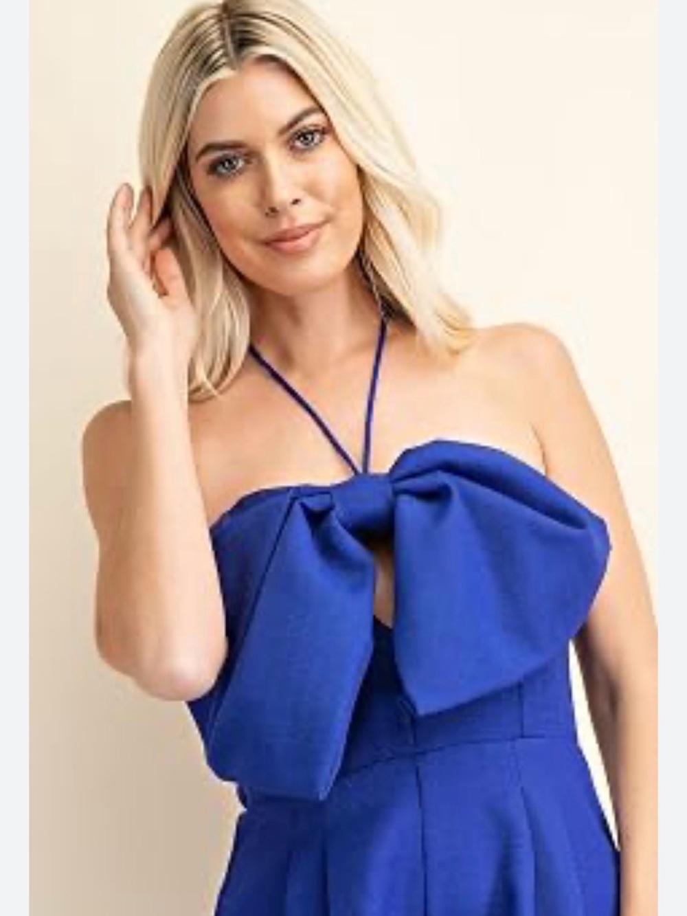 GLAM Royal Blue Strapless Bow Romper Sz S - Picture 3 of 8